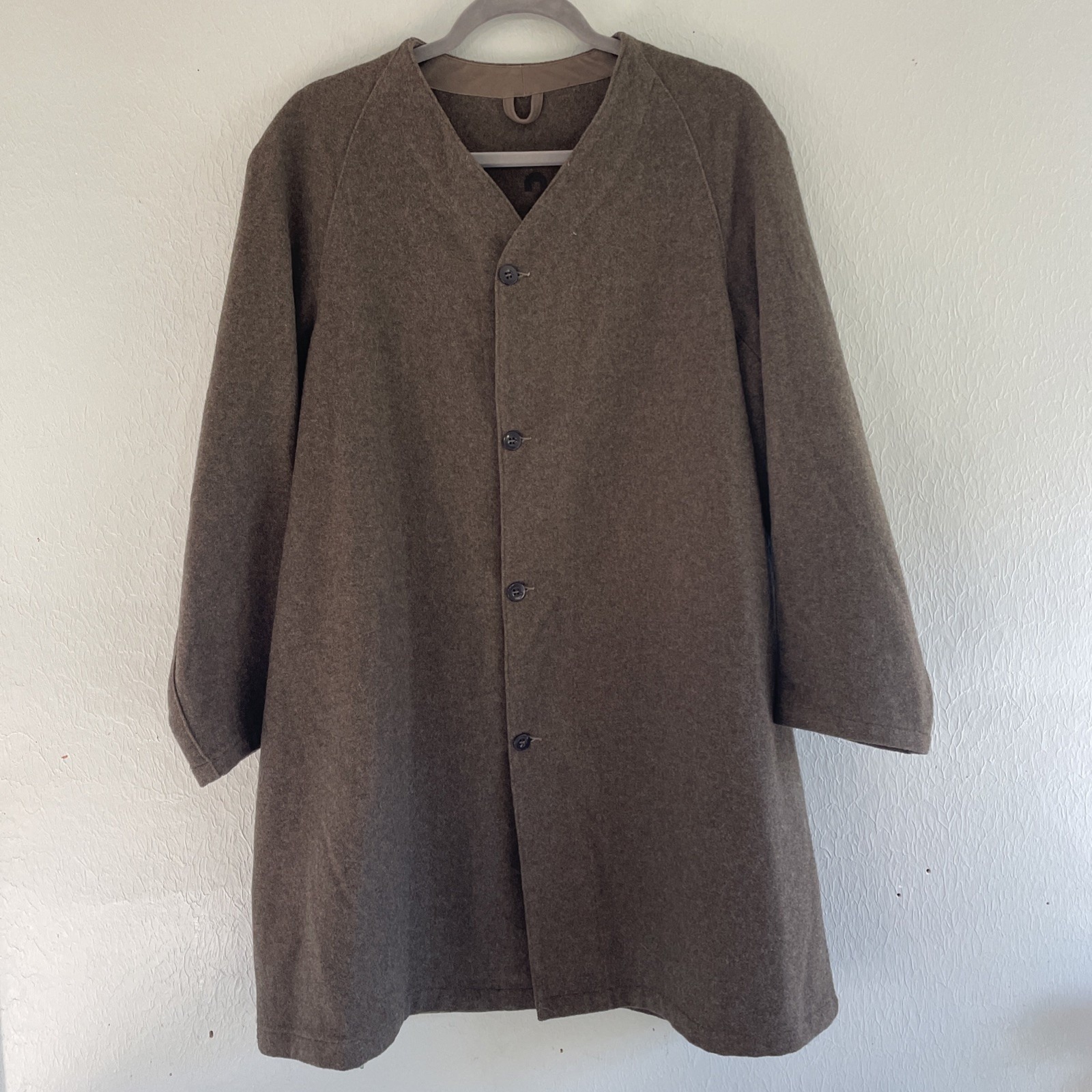 Vintage 1941 Swedish Military Wool Liner Coat Brown V-Neck Button Up Size 3